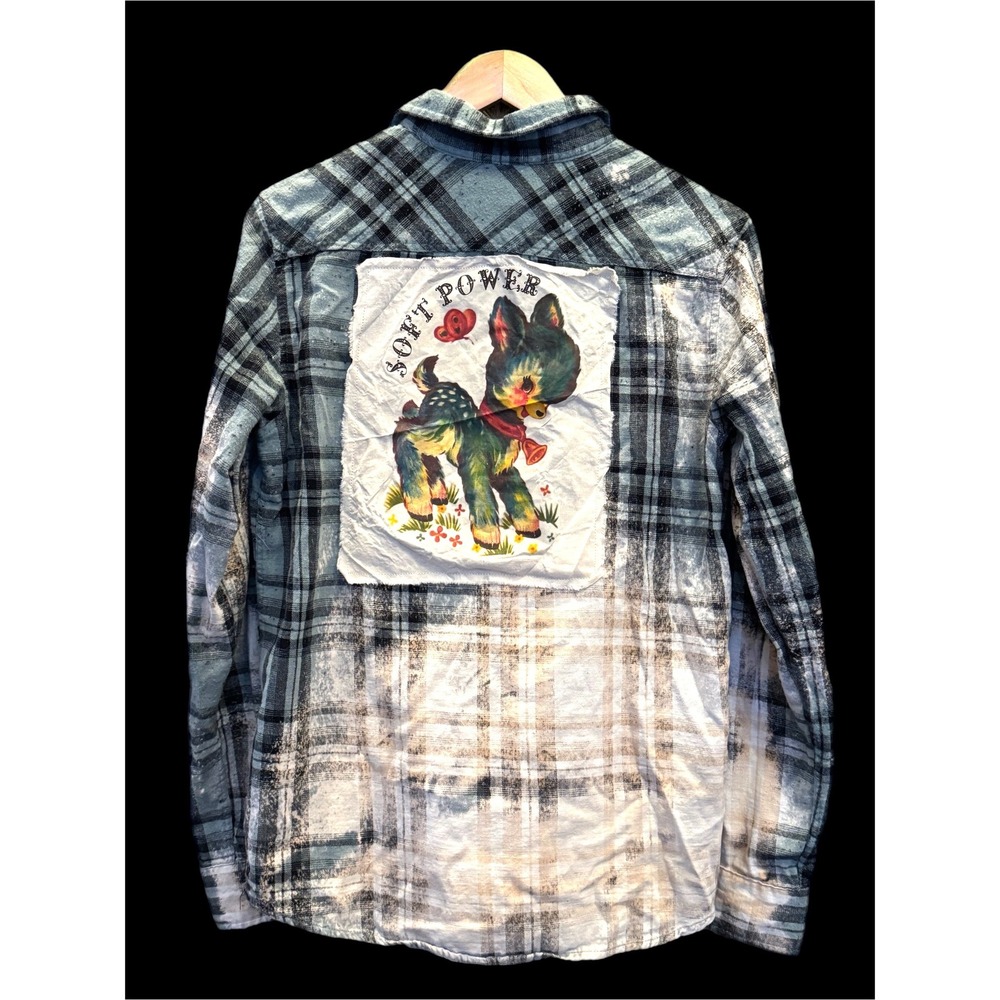 Distressed Medium Flannel with Baby Deer "Soft Power"‎ Patch